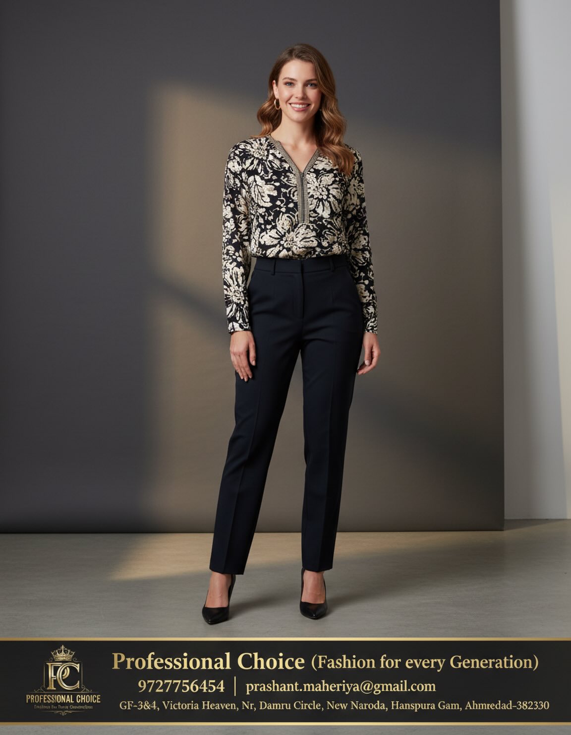 Men's and women's fashion display at Professional Choice clothing store in New Naroda, Ahmedabad